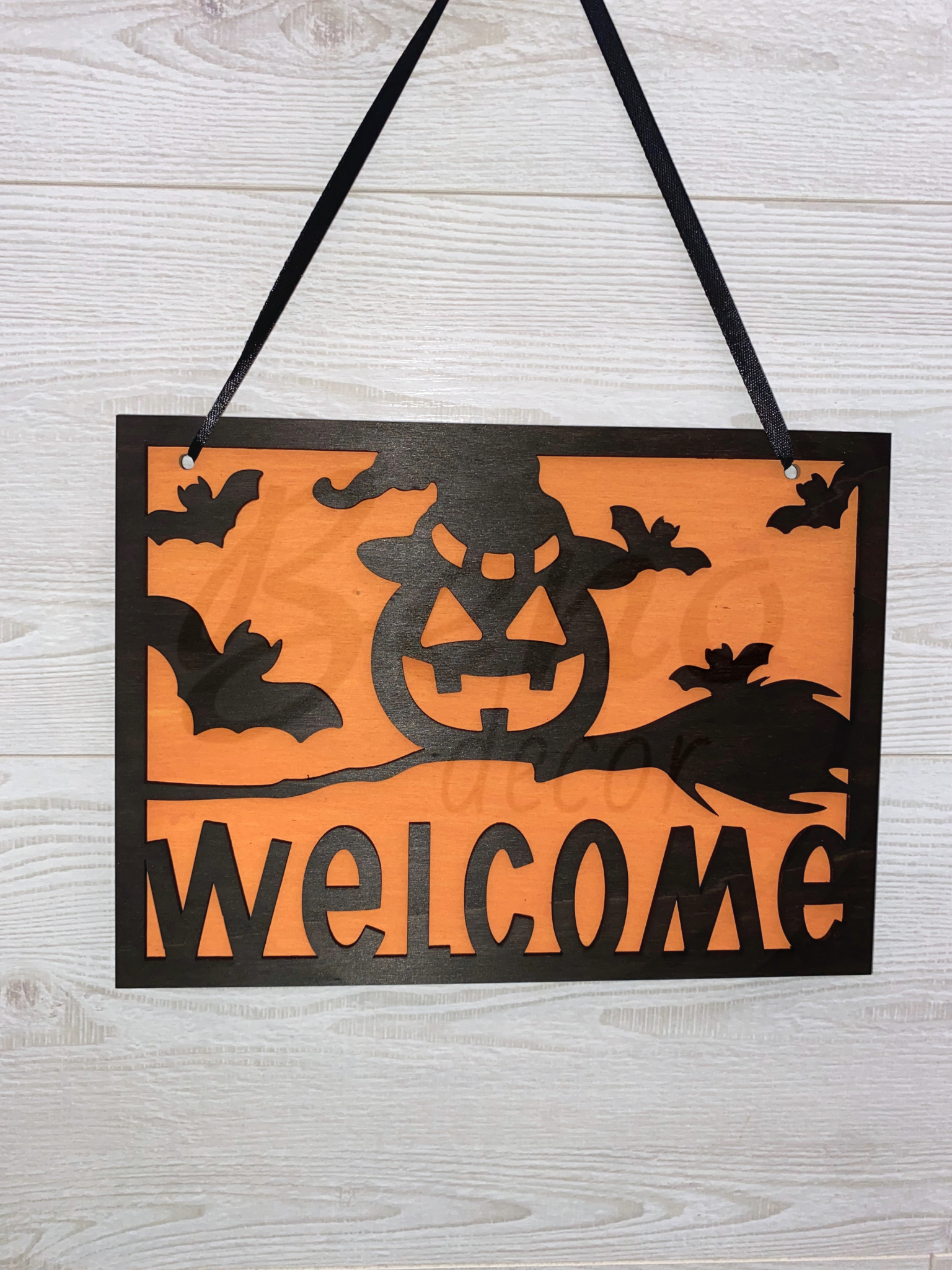 Fa Halloween tábla Welcome felirattal – ajtódekoráció