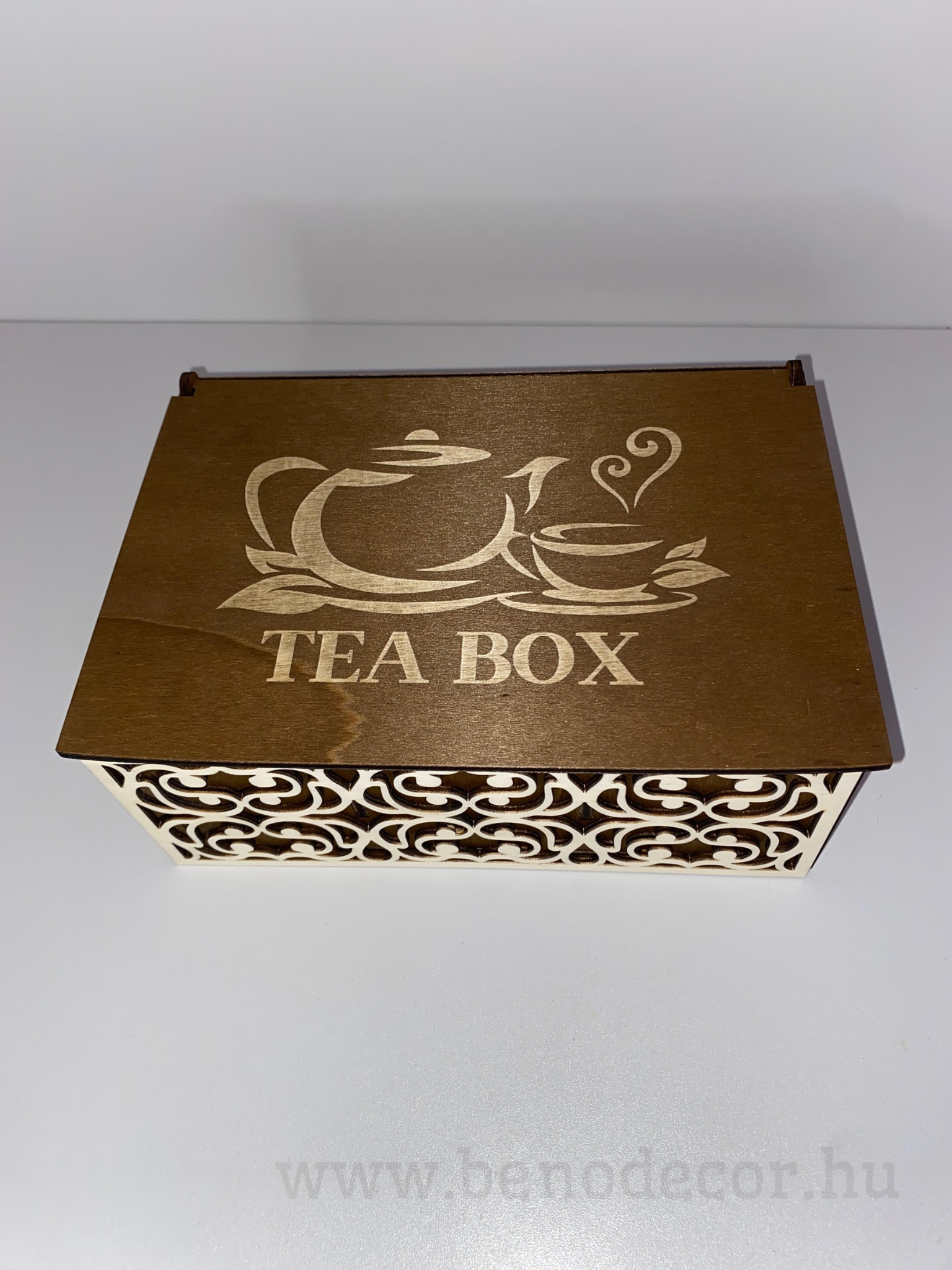 Fa tea tároló doboz gravírozott tetővel - Image 3