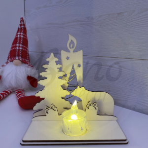 Karácsonyi gyertyás fenyőfa és medve dísz – LED mécsessel